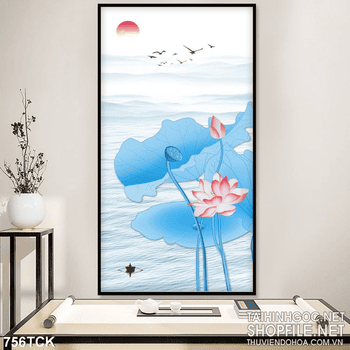 Tranh hoa sen khổ dọc in uv đẹp