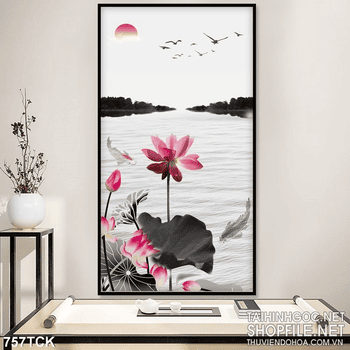 Tranh khổ dọc hoa sen 3d in khổ lớn