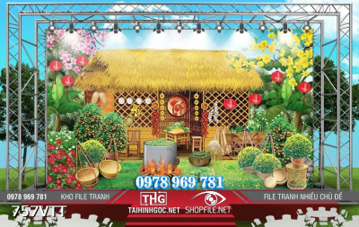 File tranh phông nền làng quê chụp hình Tết 757VTT File tranh phông nền làng quê chụp hình Tết 757VTT