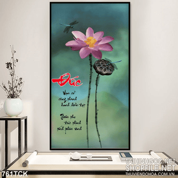 Tranh đức hoa sen khổ dọc 3d in uv file psd