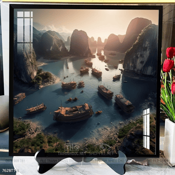 Tranh phon thủy sông, núi và mặt trời