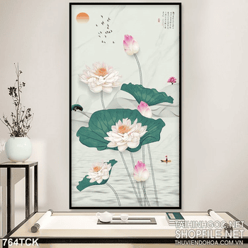 Tranh khổ dọc hoa sen 3d in uv khổ lớn