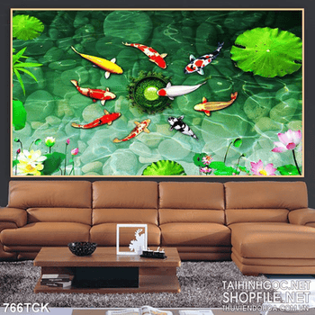 Tranh cá chép 3d quần tụ in uv