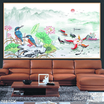 Tranh cá chép in uv wall phong thủy