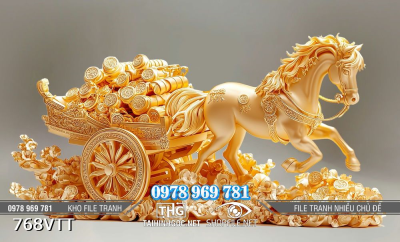 File tranh ngựa kéo xe vàng 2026 768VTT File tranh ngựa kéo xe vàng 2026 768VTT