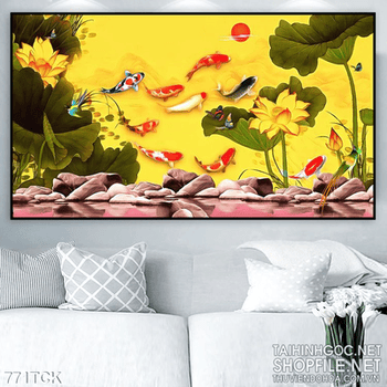 Tranh cá chép wall hoa sen