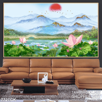 Tranh phong thủy hoa sen in uv