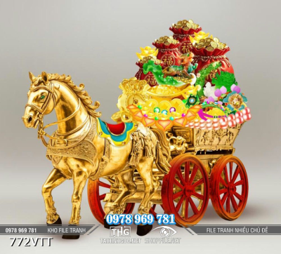 File tranh ngựa vàng kéo xe tài lộc đón xuân mới 772VTT File tranh ngựa vàng kéo xe tài lộc đón xuân mới 772VTT