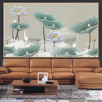 Tranh nghệ thuật hoa sen khổ ngang decor