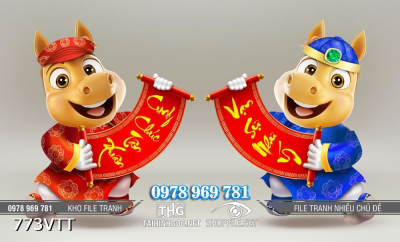 File tranh cặp ngựa cầm câu đối đỏ chào xuân 2026 773VTT File tranh cặp ngựa cầm câu đối đỏ chào xuân 2026 773VTT
