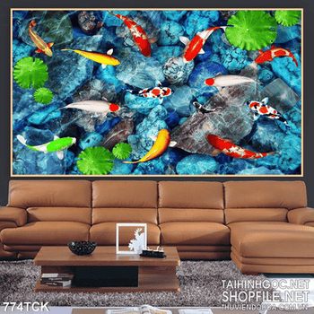 Tranh cá chép in uv ấn tượng