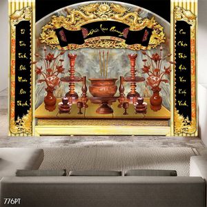 Tranh dán tường 3d trang trí bàn thờ gia tiên chất lượng cao
