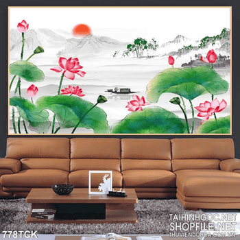 Tranh vẽ tay in uv hoa sen