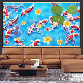 Tranh  in uv vẽ cá chép đẹp ấn tượng