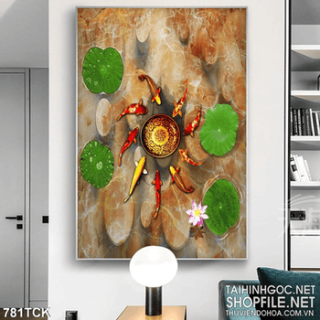 Tranh decor cá chép wall 3d