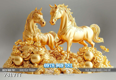 File tranh cặp ngựa vàng Bính Ngọ tài lộc 781VTT File tranh cặp ngựa vàng Bính Ngọ tài lộc 781VTT
