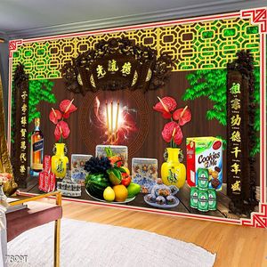 Tranh dán tường 3d trang trí bàn thờ gia tiên chất lượng cao