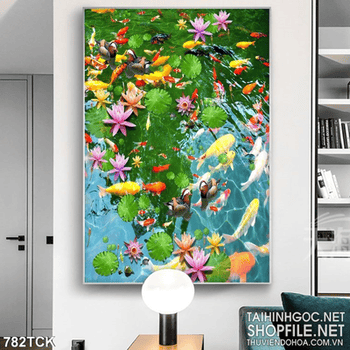 Tranh in uv đàn cá chép khổng lồ