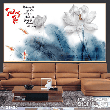 Tranh trường thọ wall hoa sen vẽ