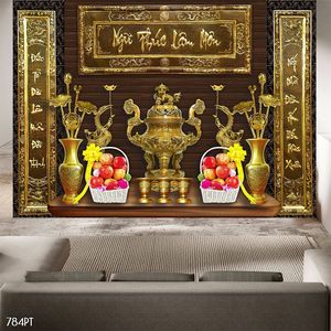 Tranh dán tường trang trí bàn thờ ông bà tổ tiên khổ ngang
