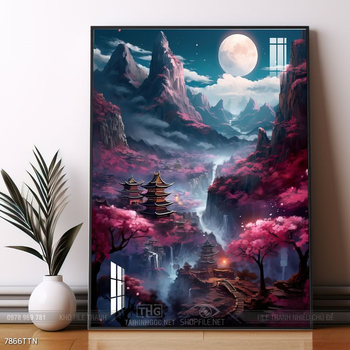 Tranh phon thủy sông, núi và mặt trời