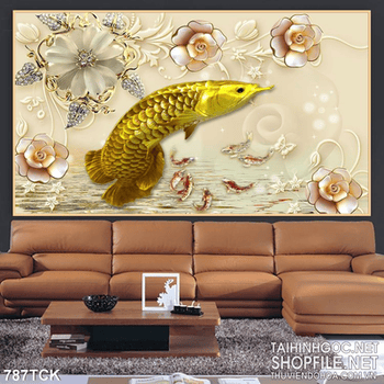 Tranh psd cá rồng phú quý cho gia chủ