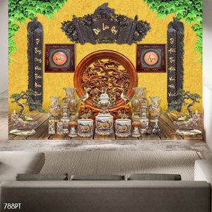 Tranh dán tường 3d trang trí bàn thờ gia tiên chất lượng cao