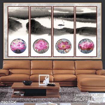 Tranh hoa sen ghép in uv đẹp