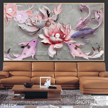 Tranh phù điều cá và hoa 3d