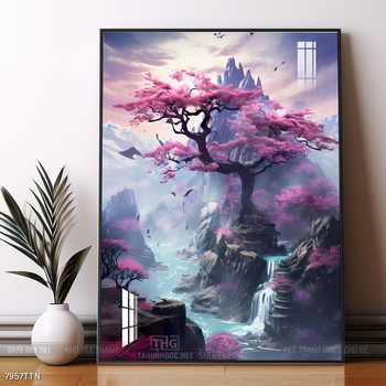 Tranh phon thủy sông, núi và mặt trời