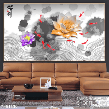 Tranh nghệ thuật hoa sen đẹp 3d