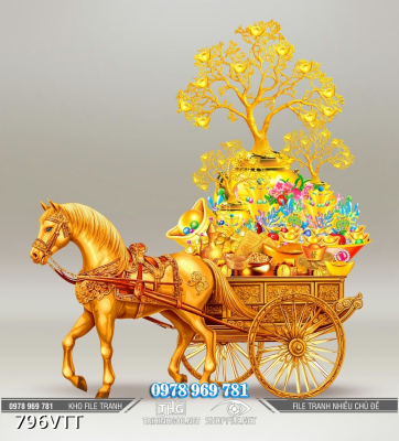 File tranh ngựa kéo xe tiền vàng 796VTT File tranh ngựa kéo xe tiền vàng 796VTT