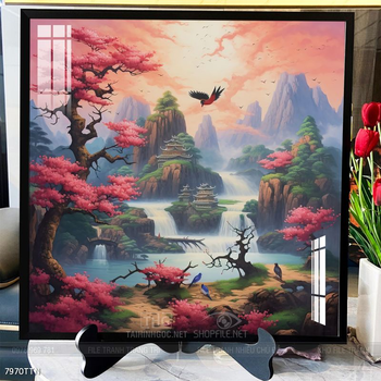 Tranh phon thủy sông, núi và mặt trời