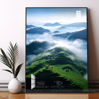 Tranh phon thủy sông, núi và mặt trời