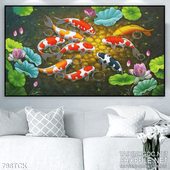 Tranh tranh sơn dầu in uv cá chép
