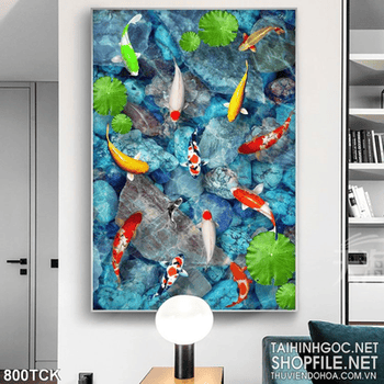 Tranh cá chép bơi  dưới nước
