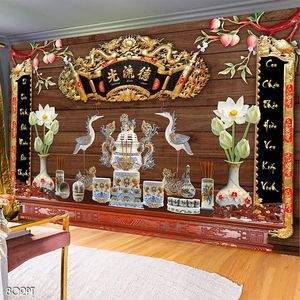 Tranh dán tường 3d trang trí bàn thờ gia tiên chất lượng cao