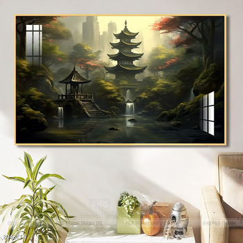 Tranh phon thủy sông, núi và mặt trời