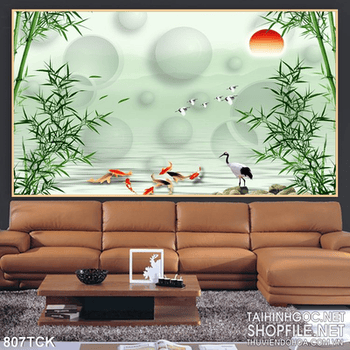 Tranh 3d cá chép và cây tre