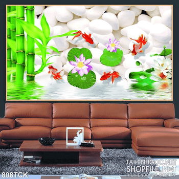 Tranh 3d cá vàng và cây sống đời