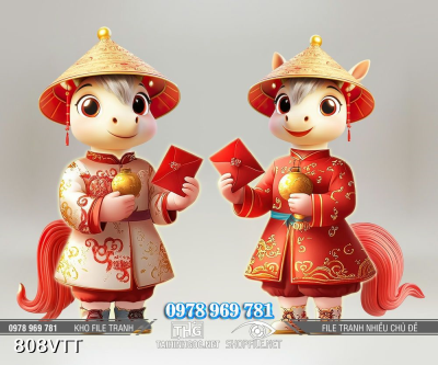 File tranh cặp ngựa cầm bao lì xì đỏ 808VTT File tranh cặp ngựa cầm bao lì xì đỏ 808VTT