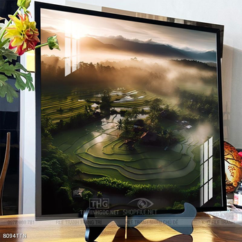 Tranh phon thủy sông, núi và mặt trời