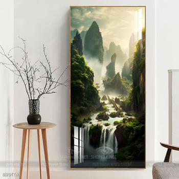 Tranh phon thủy sông, núi và mặt trời