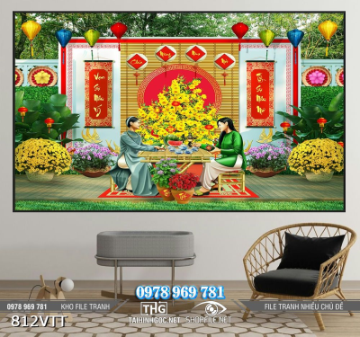 File tranh phông nền Tết cô gái tâm sự đầu năm 812VTT File tranh phông nền Tết cô gái tâm sự đầu năm 812VTT