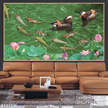 Tranh cá chép và vịt trời in uv