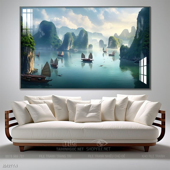 Tranh phon thủy sông, núi và mặt trời