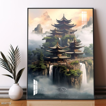 Tranh phon thủy sông, núi và mặt trời