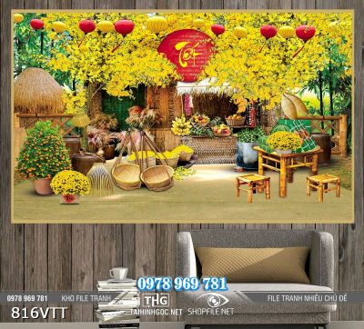 File tranh phông nền tết làng quê hoa vàng năm mới 816VTT File tranh phông nền tết làng quê hoa vàng năm mới 816VTT