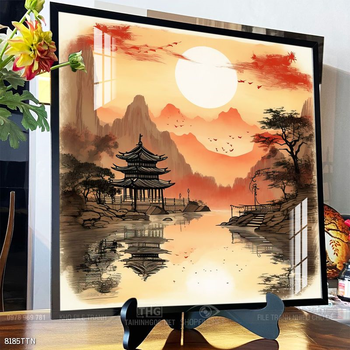 Tranh phon thủy sông, núi và mặt trời