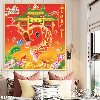 Tranh cá chép đỏ đón xuân rực rỡ